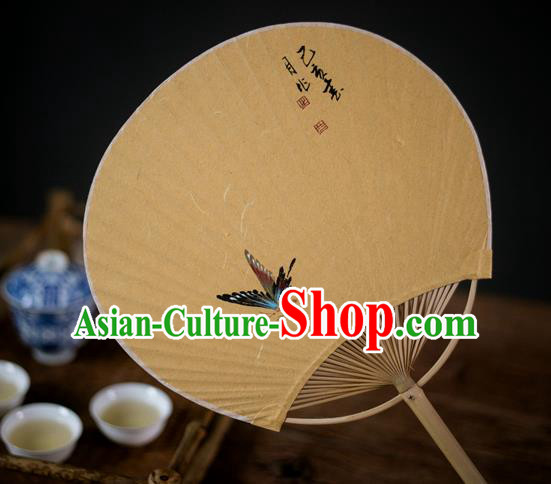 Traditional Chinese Handmade Yellow Paper Palace Fans Ink Painting Butterfly Fans