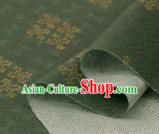 Traditional Chinese Classical Square Pattern Green Silk Fabric Ancient Hanfu Dress Silk Cloth