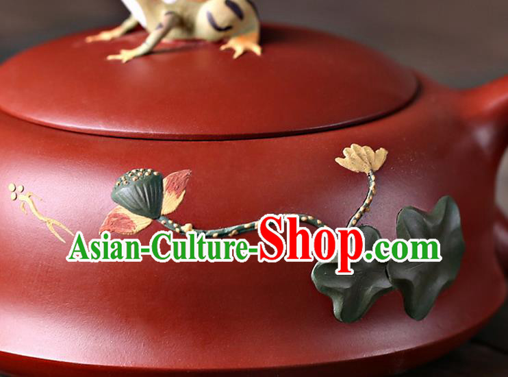 Traditional Chinese Handmade Kung Fu Zisha Teapot Carving Lotus Red Clay Pottery Teapot