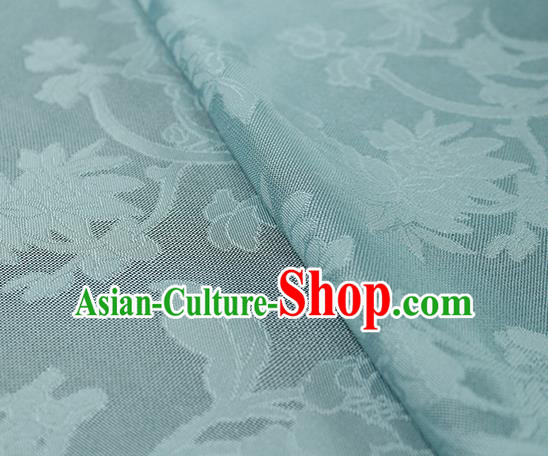 Traditional Chinese Classical Autumn Flowers Pattern Blue Silk Fabric Ancient Hanfu Dress Silk Cloth