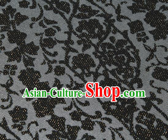 Traditional Chinese Classical Twine Flowers Pattern Black Silk Fabric Ancient Hanfu Dress Silk Cloth