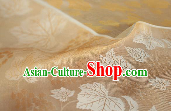 Traditional Chinese Classical Twine Grape Pattern Yellow Silk Fabric Ancient Hanfu Dress Silk Cloth