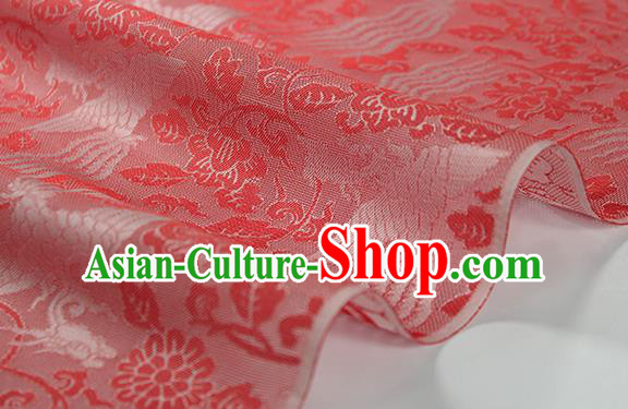 Traditional Chinese Classical Phoenix Peony Pattern Red Silk Fabric Ancient Hanfu Dress Silk Cloth