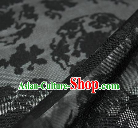 Traditional Chinese Classical Peony Pattern Black Silk Fabric Ancient Hanfu Dress Silk Cloth
