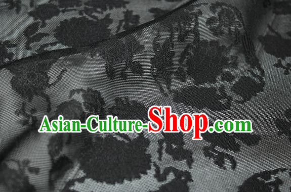 Traditional Chinese Classical Peony Pattern Black Silk Fabric Ancient Hanfu Dress Silk Cloth