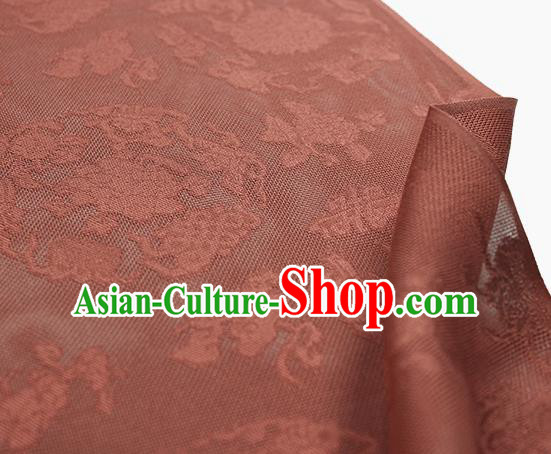 Traditional Chinese Classical Peony Pattern Rust Red Silk Fabric Ancient Hanfu Dress Silk Cloth