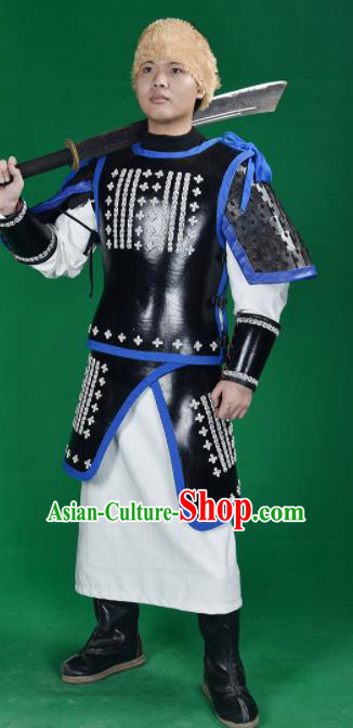 Chinese Ancient Cosplay General Armor and Helmet Traditional Yuan Dynasty Swordsman Costumes Complete Set for Men
