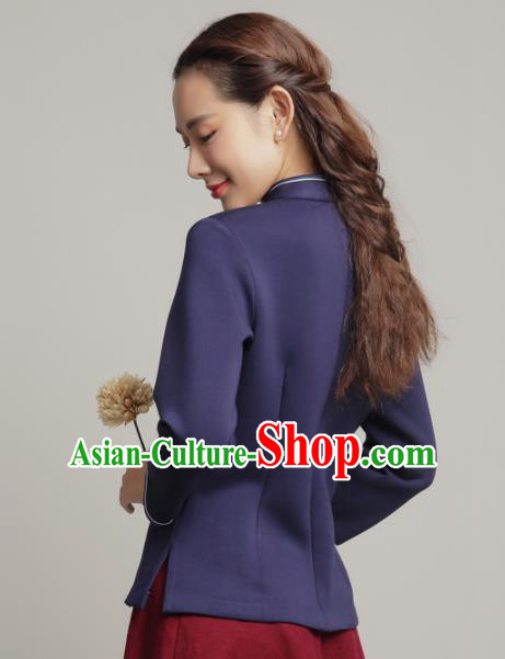 Chinese Traditional Tang Suit Navy Blouse Classical National Shirt Upper Outer Garment for Women