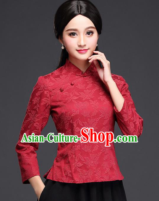 Chinese Traditional Tang Suit Red Blouse Classical National Shirt Upper Outer Garment for Women