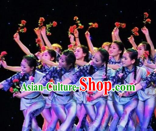 Traditional Chinese Folk Dance Group Dance Costume Fan Dance Stage Show Dress for Women