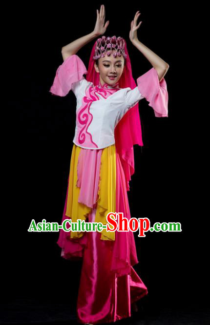 Traditional Chinese Hui Nationality Dance Rosy Dress Ethnic Dance Stage Show Costume for Women