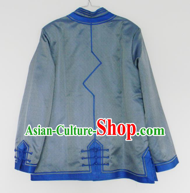 Chinese Traditional Mongol Nationality Costume Mongolian Ethnic Blue Jacket for Men