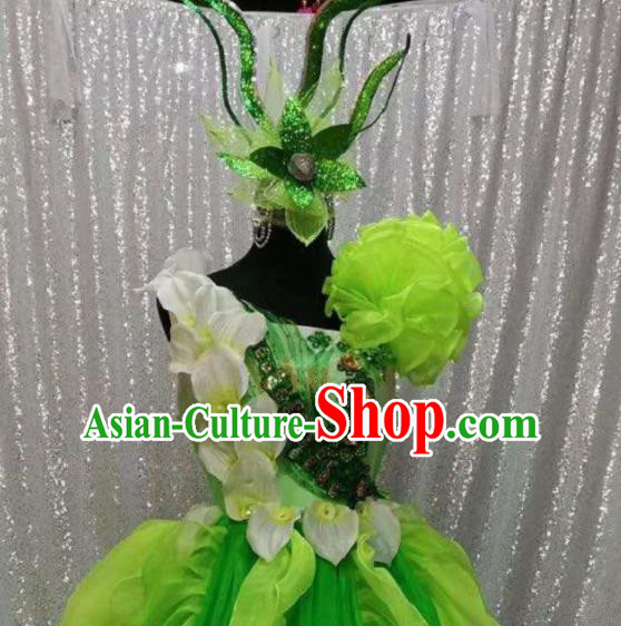 Traditional Chinese Spring Festival Gala Dance Green Dress Classical Dance Stage Show Costume for Women