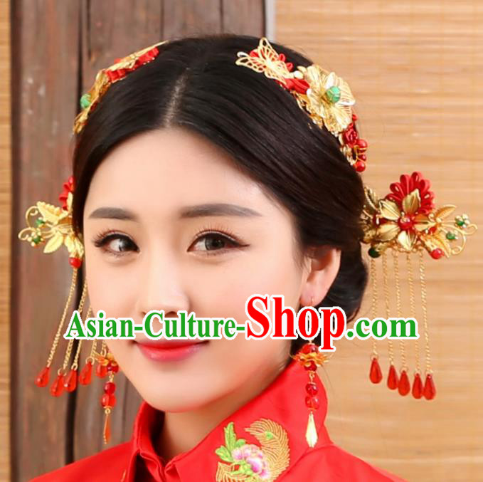 Chinese Traditional Wedding Tassel Hair Clip Hairpins Ancient Bride Hair Accessories for Women