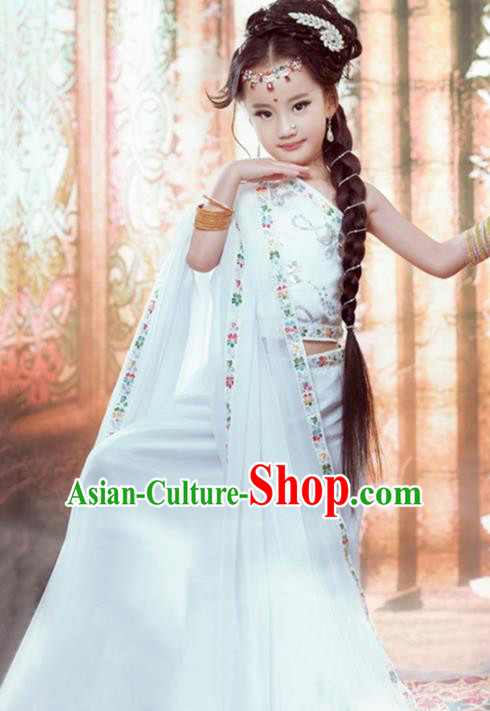 Indian Traditional Dance Costumes India Belly Dance Stage Show White Dress for Kids