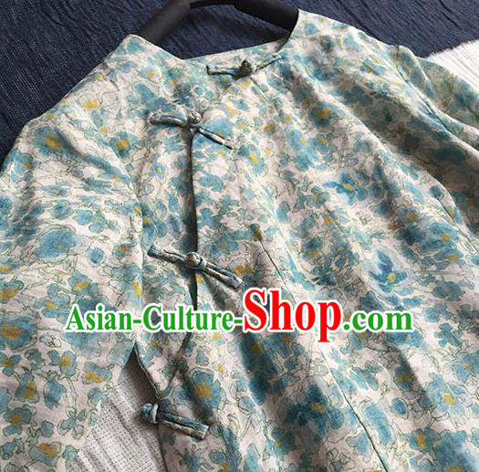 Chinese Traditional Tang Suit Printing Ramie Cheongsam National Costume Qipao Dress for Women