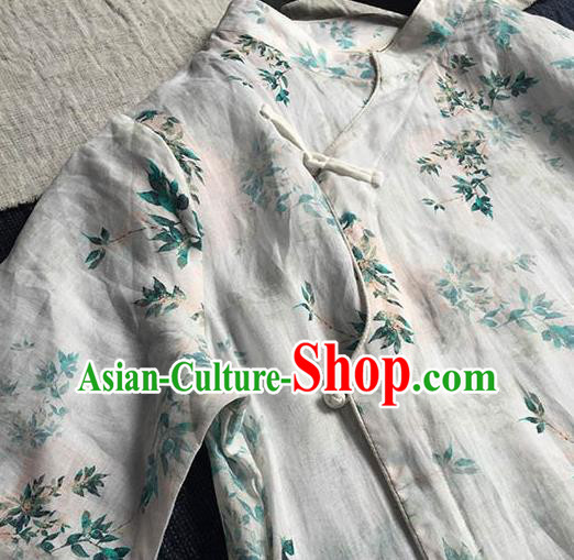 Chinese Traditional Tang Suit Printing Ramie Cheongsam National Costume Qipao Dress for Women
