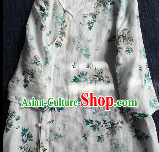 Chinese Traditional Tang Suit Printing Ramie Cheongsam National Costume Qipao Dress for Women