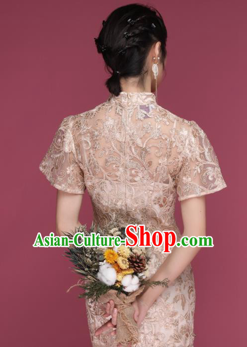 Chinese Traditional Tang Suit Champagne Cheongsam National Costume Qipao Dress for Women