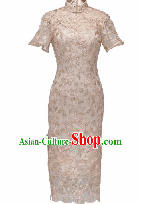 Chinese Traditional Tang Suit Champagne Cheongsam National Costume Qipao Dress for Women