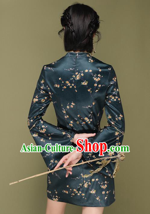 Chinese Traditional Tang Suit Atrovirens Silk Cheongsam National Costume Qipao Dress for Women