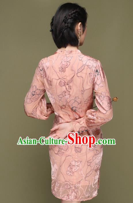Chinese Traditional Tang Suit Pink Cheongsam National Costume Qipao Dress for Women