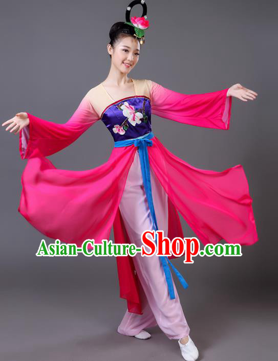 Chinese Traditional Umbrella Dance Rosy Dress Classical Dance Fan Dance Costume for Women
