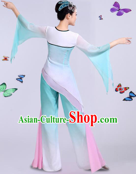 Chinese Traditional Umbrella Dance Stage Show Light Green Dress Classical Dance Fan Dance Costume for Women