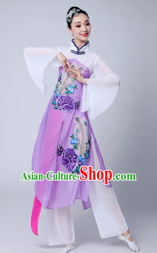 Chinese Traditional Umbrella Dance Stage Show Purple Dress Classical Dance Fan Dance Costume for Women