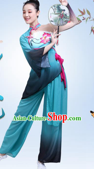 Chinese Traditional Lotus Dance Green Dress Classical Dance Fan Dance Costume for Women