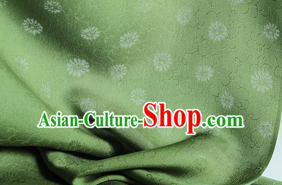 Traditional Chinese Classical Daisy Pattern Design Green Silk Fabric Ancient Hanfu Dress Silk Cloth