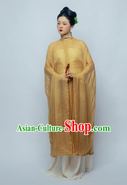 Traditional Chinese Ancient Geisha Yellow Hanfu Dress Ming Dynasty Nobility Countess Replica Costume for Women