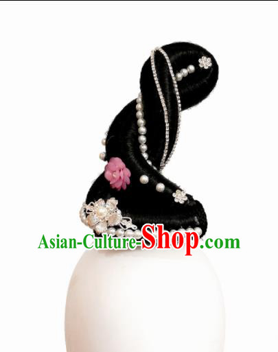 Traditional Chinese Classical Dance Butterfly Lovers Hair Accessories Fan Dance Wig Chignon Headdress for Women