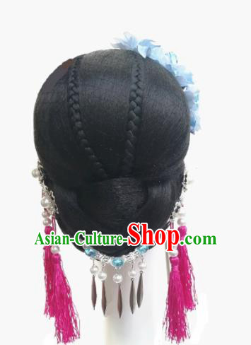 Traditional Chinese Classical Dance Waves Hair Accessories Water Sleeve Dance Wig Chignon Headdress for Women