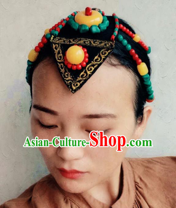 Chinese Traditional Zang Ethnic Navy Hair Clasp Hair Accessories Tibetan Nationality Headwear for Women