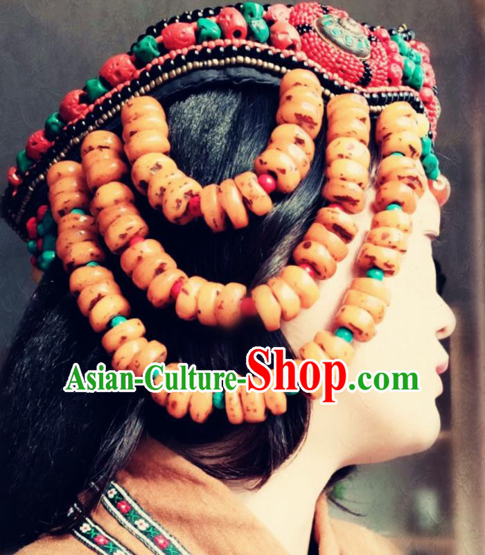 Chinese Traditional Zang Ethnic Hat Hair Accessories Tibetan Nationality Headwear for Women