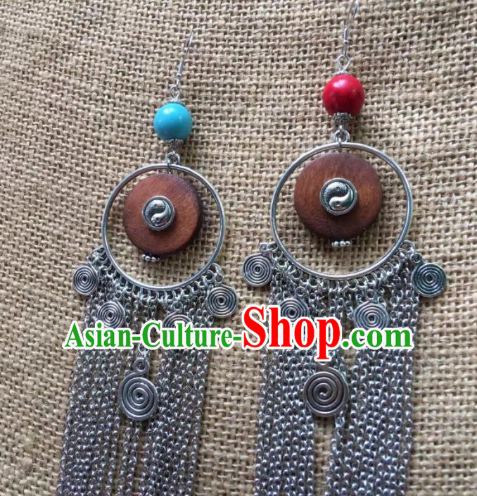 Chinese Traditional Ethnic Ear Accessories Nationality Silver Bells Tassel Earrings for Women
