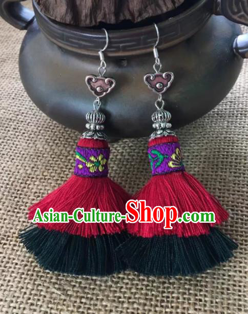 Chinese Traditional Ethnic Tassel Ear Accessories Miao Nationality Silver Earrings for Women