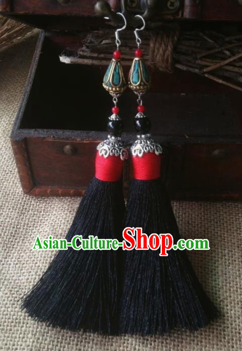 Chinese Traditional Ethnic Tassel Ear Accessories Miao Nationality Earrings for Women