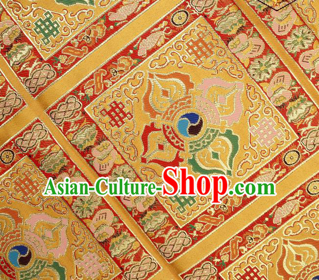 Asian Chinese Traditional Pattern Golden Brocade Buddhism Tibetan Robe Satin Fabric Chinese Silk Material