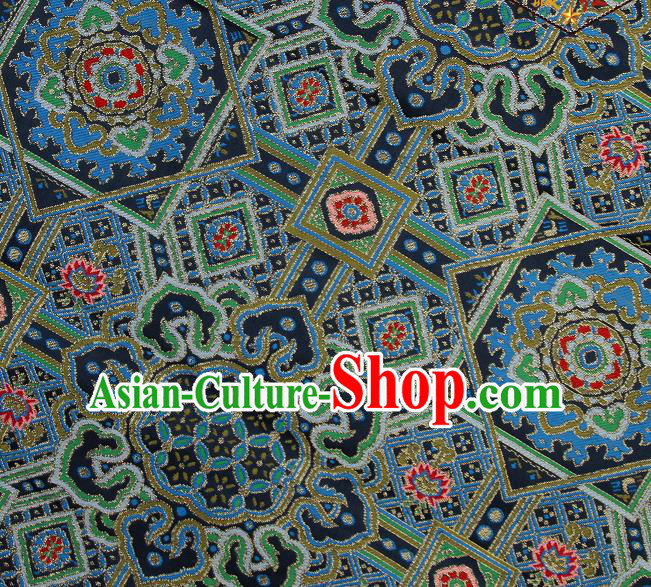 Asian Chinese Traditional Pattern Navy Brocade Buddhism Tibetan Robe Satin Fabric Chinese Silk Material