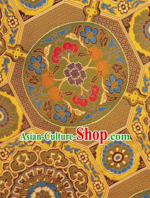 Asian Chinese Traditional Buddhism Pattern Golden Brocade Tibetan Robe Satin Fabric Silk Material
