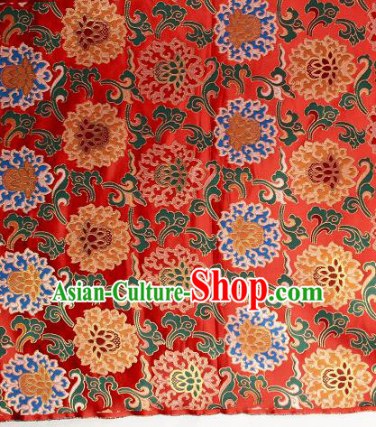 Asian Chinese Traditional Buddhism Lotus Pattern Red Brocade Tibetan Robe Satin Fabric Silk Material