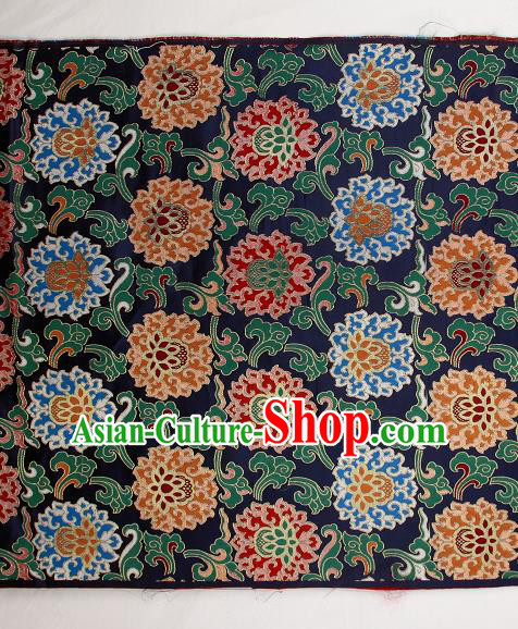 Asian Chinese Traditional Buddhism Lotus Pattern Navy Brocade Tibetan Robe Satin Fabric Silk Material