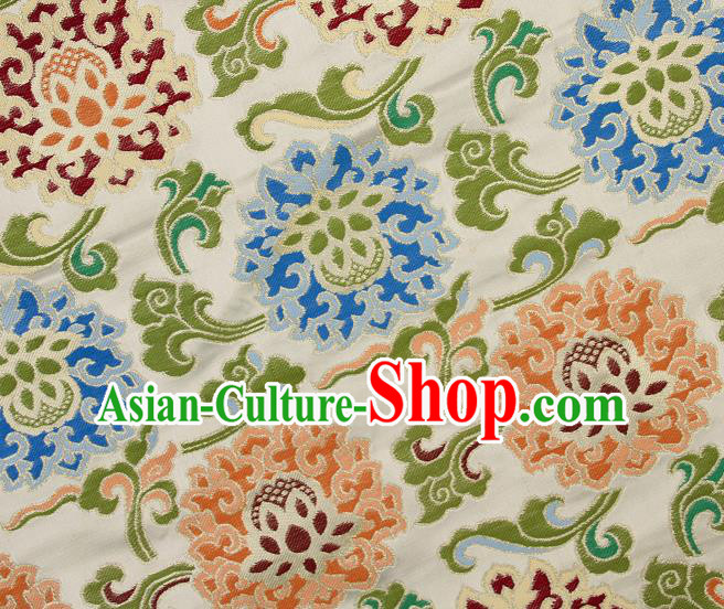 Asian Chinese Traditional Buddhism Lotus Pattern White Brocade Tibetan Robe Satin Fabric Silk Material