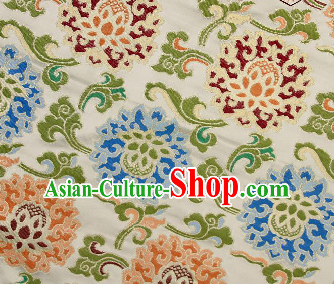 Asian Chinese Traditional Buddhism Lotus Pattern White Brocade Tibetan Robe Satin Fabric Silk Material