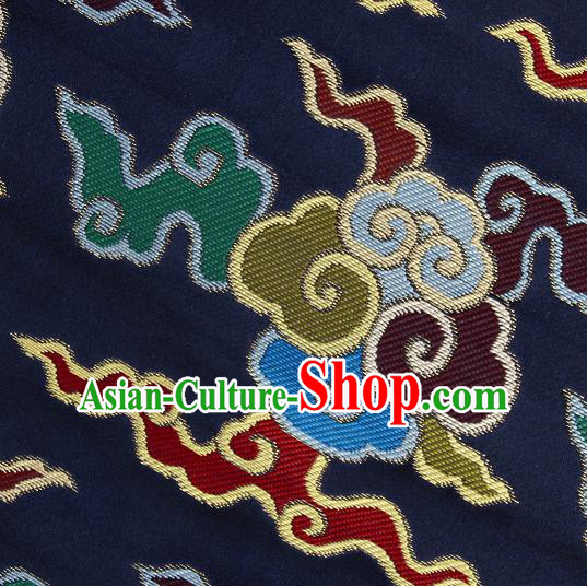 Asian Chinese Traditional Buddhism Auspicious Cloud Pattern Navy Brocade Tibetan Robe Satin Fabric Silk Material