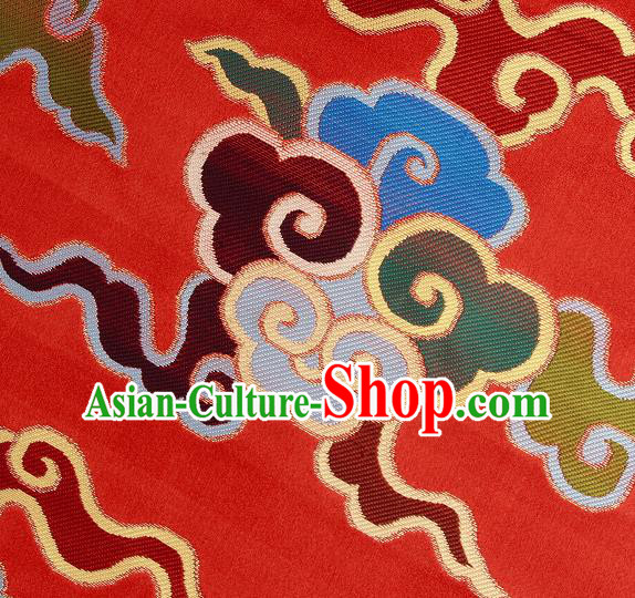 Asian Chinese Traditional Buddhism Auspicious Cloud Pattern Red Brocade Tibetan Robe Satin Fabric Silk Material