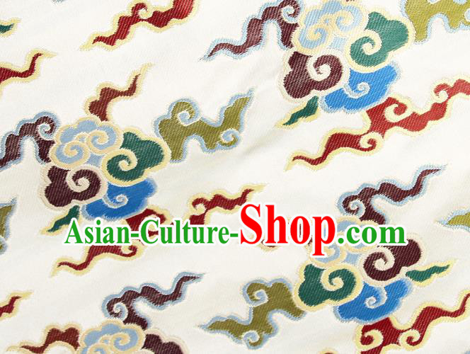 Asian Chinese Traditional Buddhism Auspicious Cloud Pattern White Brocade Tibetan Robe Satin Fabric Silk Material