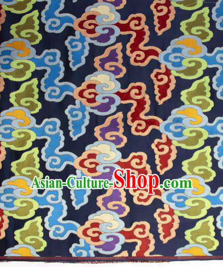 Asian Chinese Traditional Cloud Pattern Navy Brocade Tibetan Robe Satin Fabric Silk Material